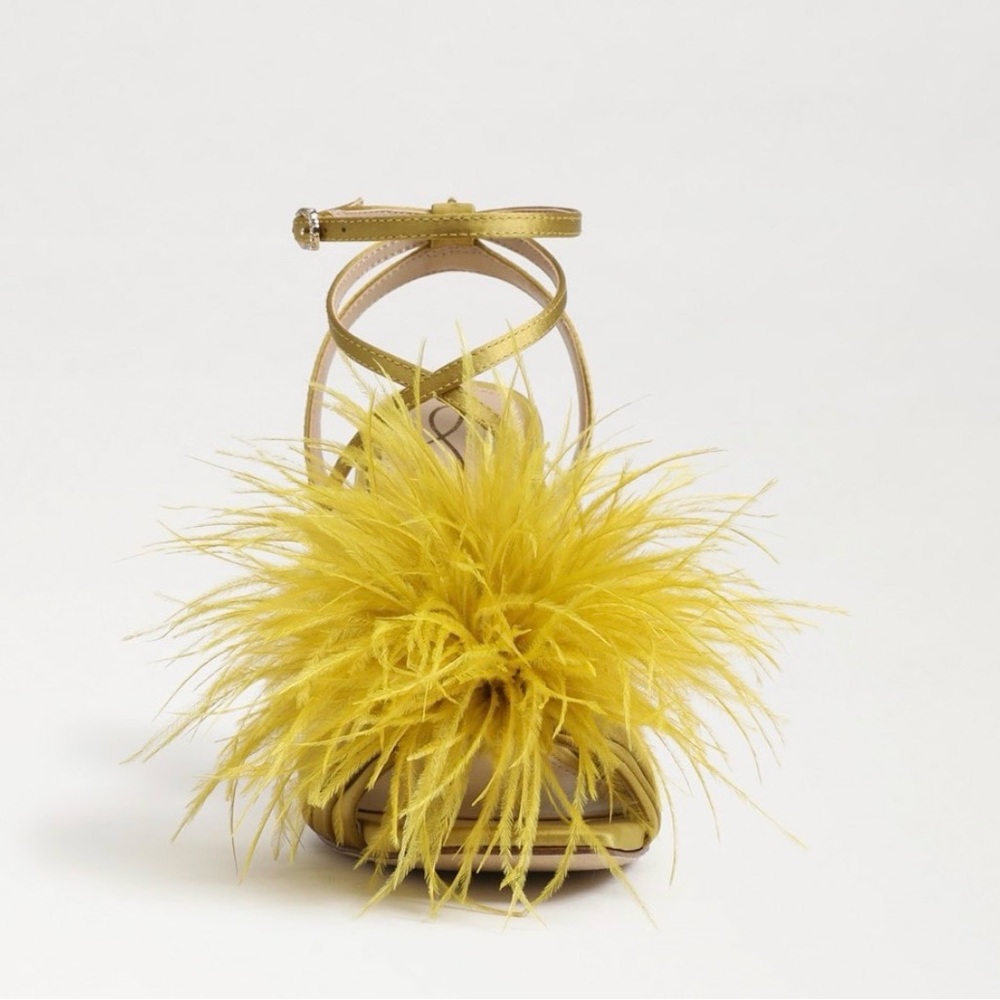 Sam Edelman Layton Feather Strappy Heels Dark Pear Statement Sandals NWT Size 5 - Picture 5 of 15